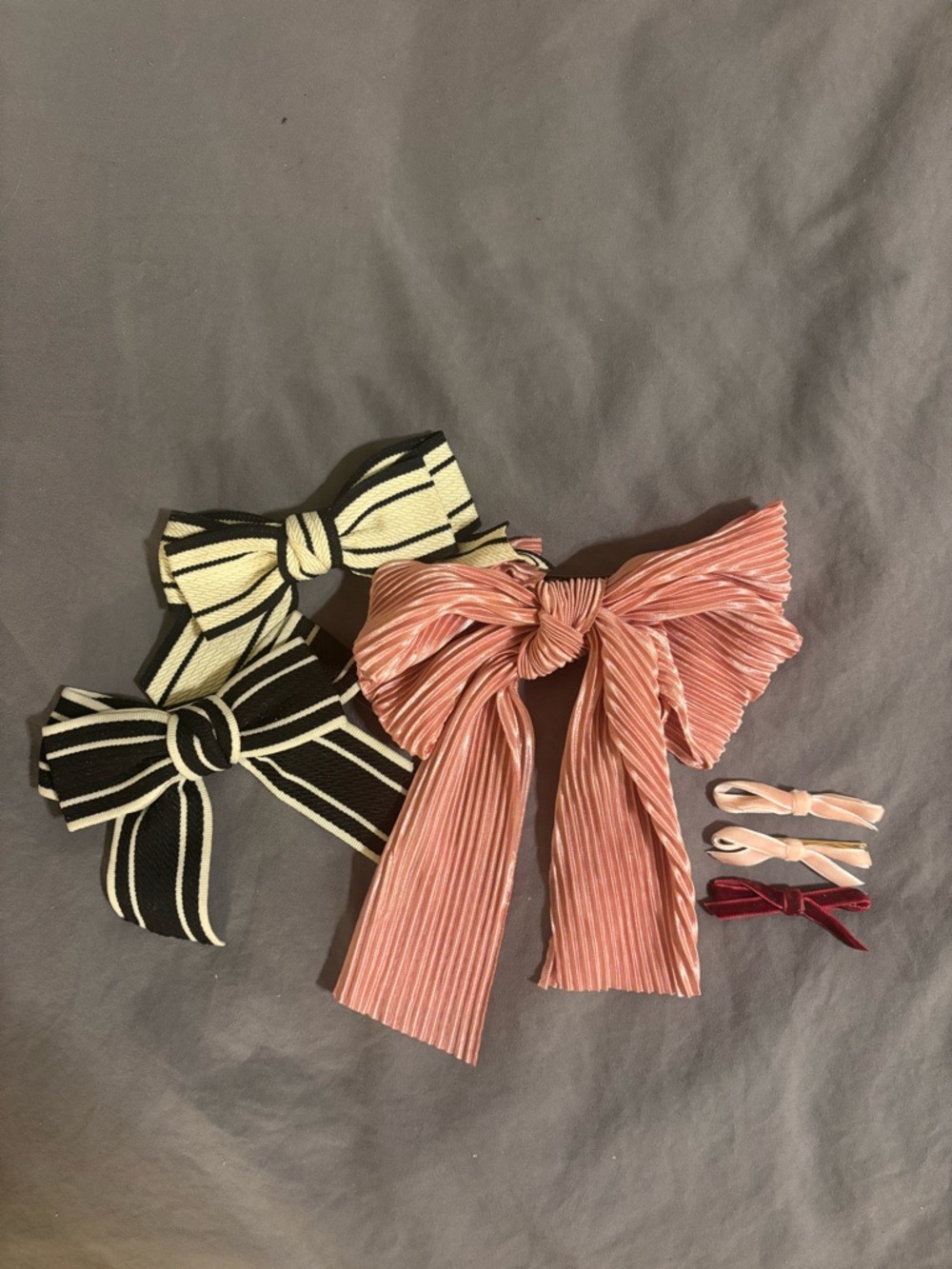 Kids Bow Hair Clips Set - Pink, Black & Cream